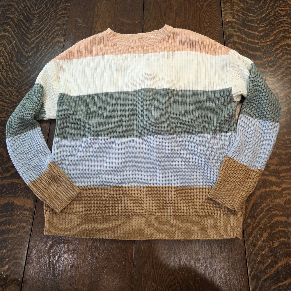 Full Circle Trends multi-color block tie‎ back knit pullover sz M
